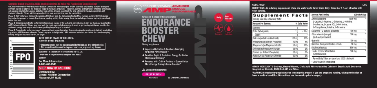 Label for Endurance Booster Chew Fruit Punch