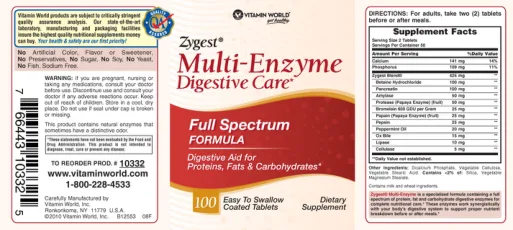 Label for Zygest Multi-Enzyme