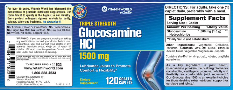 Label for Triple Strength Glucosamine HCl 1500 mg