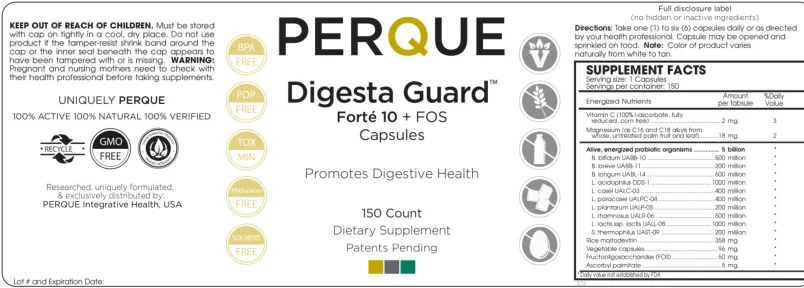 Label for Digesta Guard Forte 10 + FOS Capsules