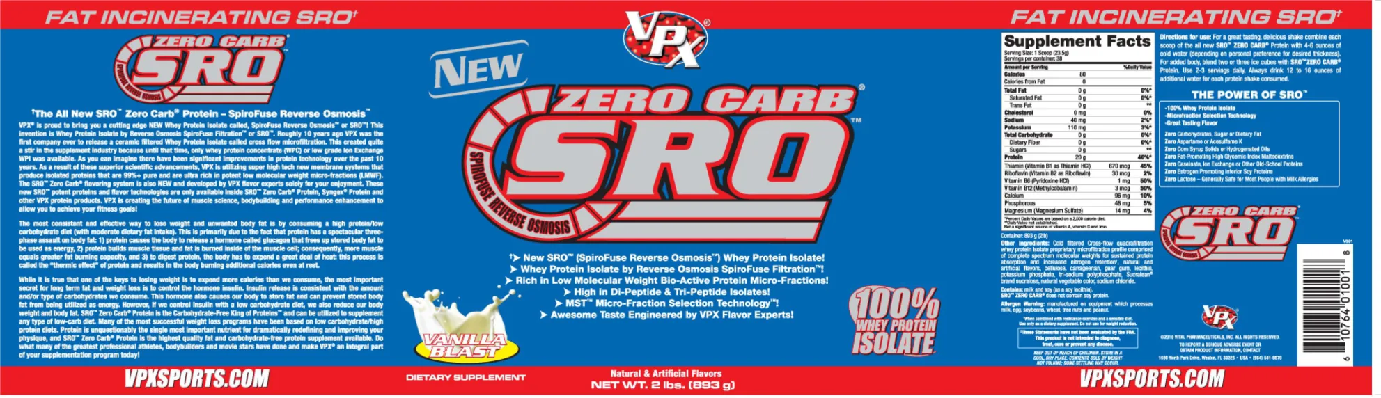 Label for Zero Carb SRO Vanilla Blast