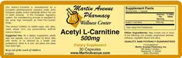 Label for Acetyl L-Carnitine 500 mg
