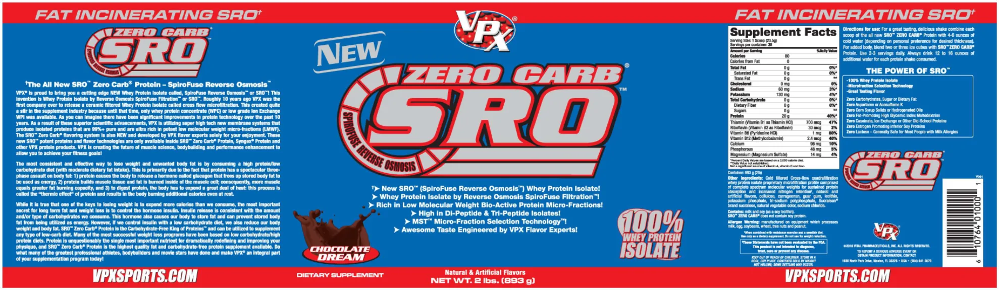 Label for Zero Carb SRO Chocolate Dream