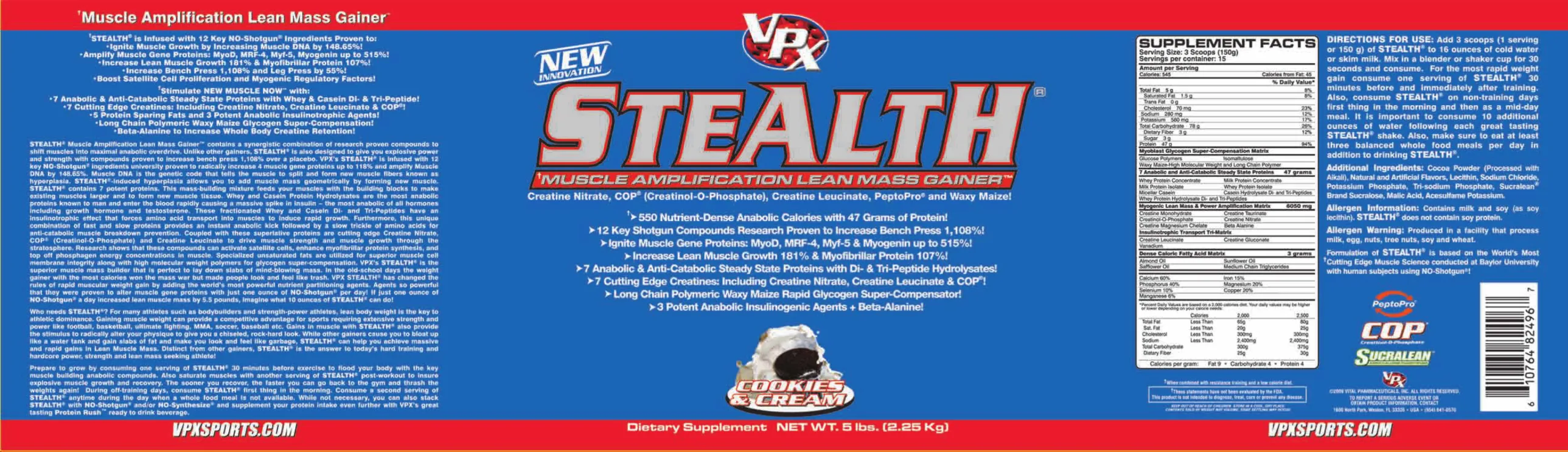 Label for Stealth Cookies & Cream