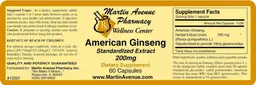 Label for American Ginseng Standardized Extract 200 mg