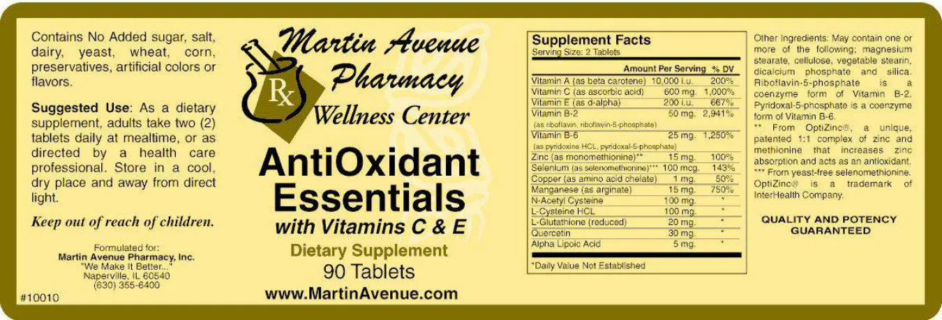 Label for AntiOxidant Essentials With Vitamins C & E