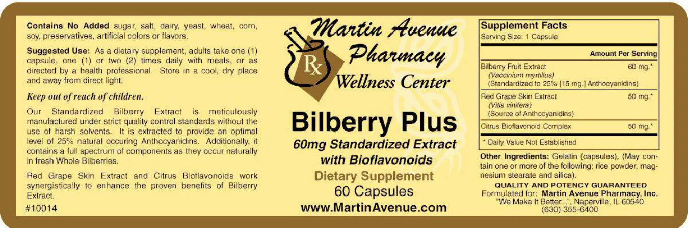 Label for Bilberry Plus 60m Standardixed Extract With Bioflavonoids