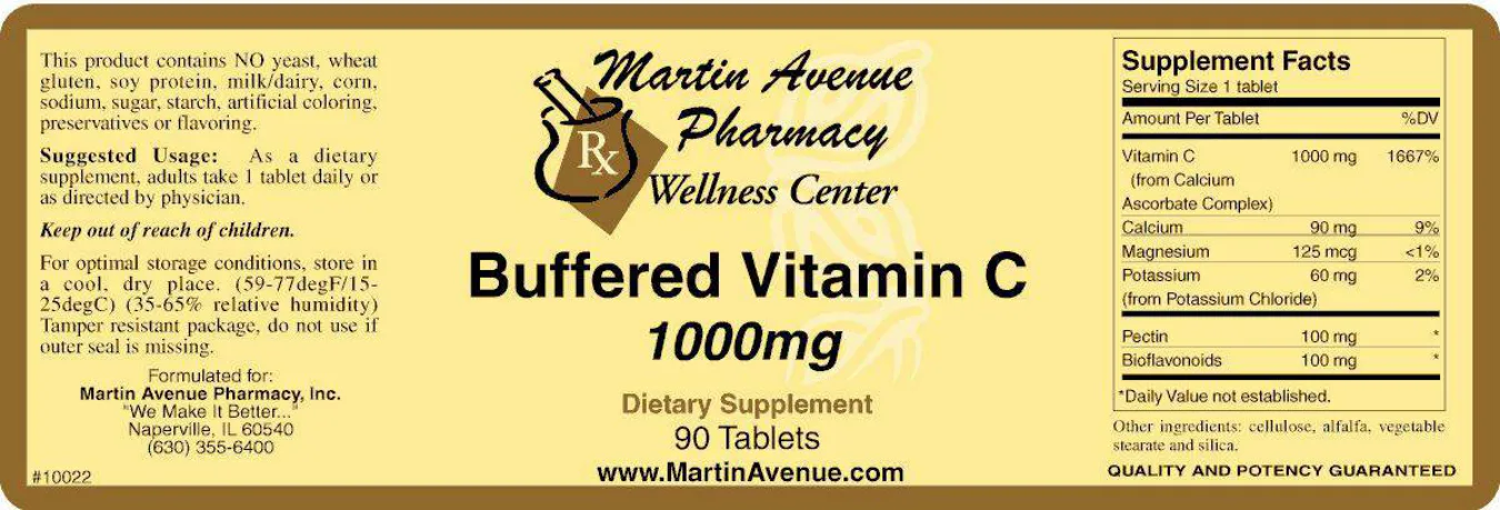 Label for Buffered Vitamin C 1000 mg