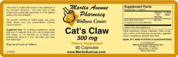 Label for Cat's Claw 500 mg
