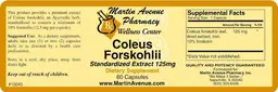 Label for Coleus Forskohlii Standardized Extract 125 mg