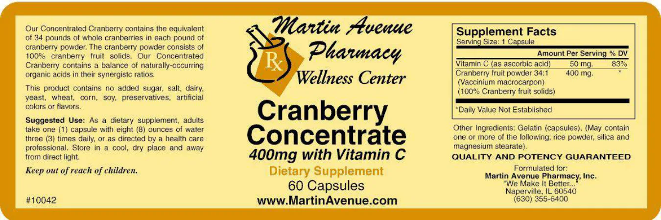 Label for Cranberry Concentrate 400 mg With Vitamin C