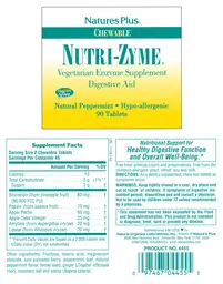 Label for Chewable Nutri-Zyme Natural Peppermint