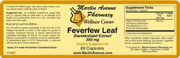 Label for Feverfew Leaf Standardized Extract 350 mg