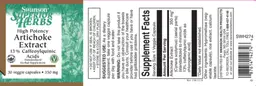 Label for High Potency Artichoke Extract 13% Caffeoylquinic Acids 350 mg