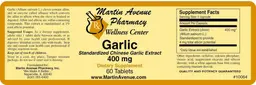Label for Garlic Standardized Chinese Garlic Extract 400 mg