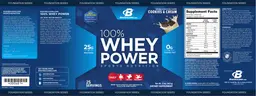 Label for 100% Whey Power Cookies & Cream