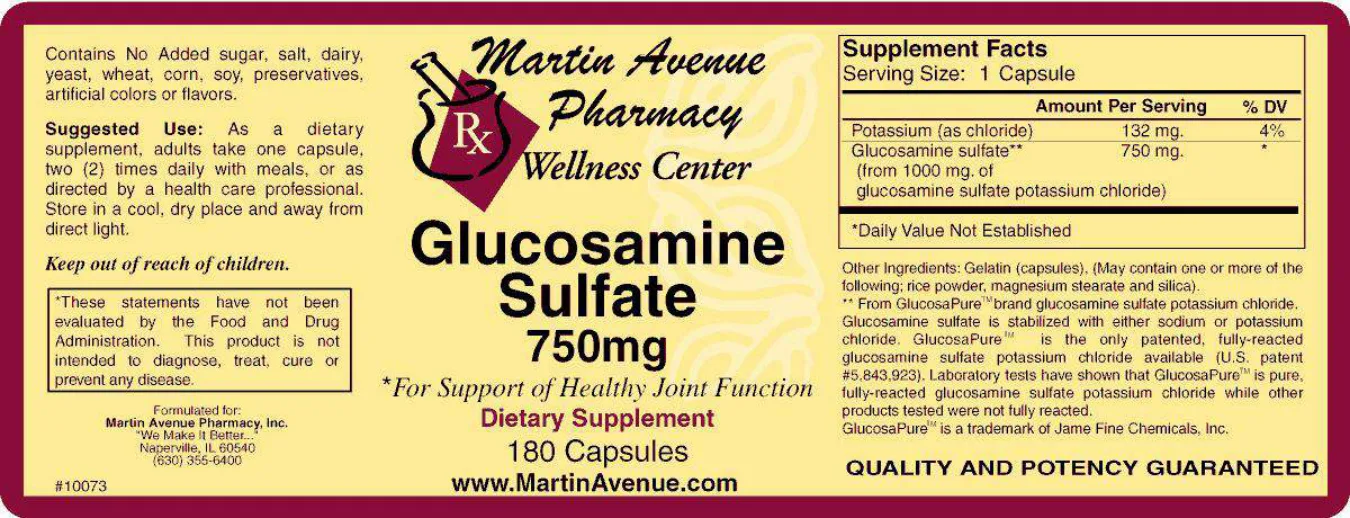 Label for Glucosamine Sulfate 750 mg