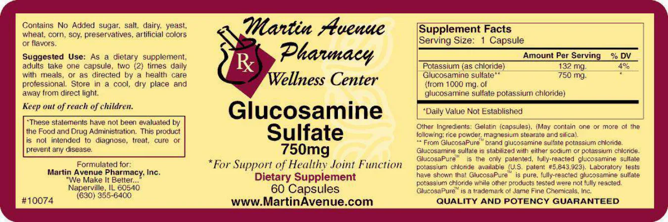 Label for Glucosamine Sulfate 750 mg