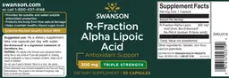 Label for R-Fraction Alpha Lipoic Acid 300 mg Triple Strength