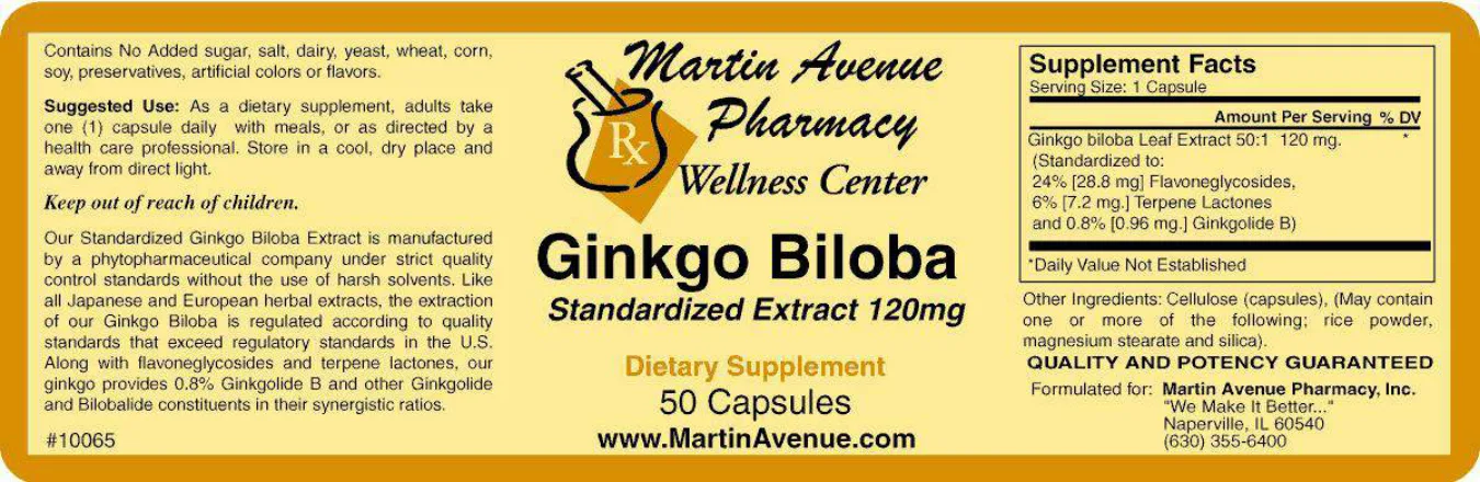 Label for Ginkgo Biloba Standardized Extract 120 mg