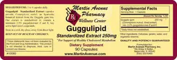 Label for Guggulipid Standardized Extract 250 mg