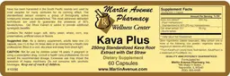 Label for Kava Plus 250 mg Standardized Kava Root Extract With Oat Straw