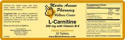 Label for L-Carnitine 500 mg With Vitamin B-6