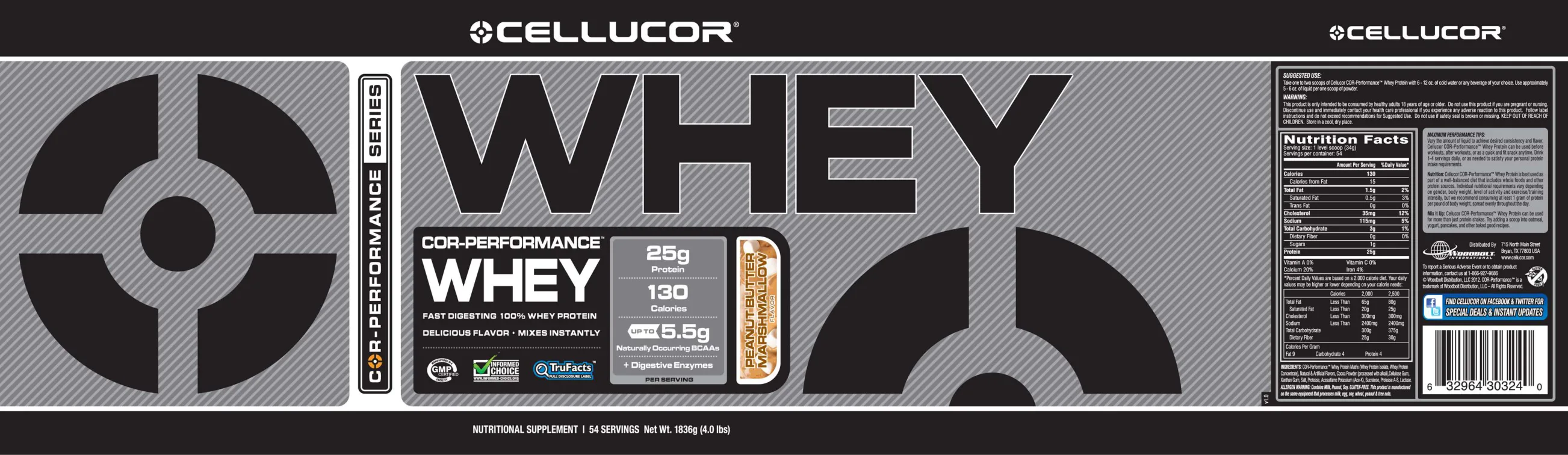 Label for COR-Performance Whey Peanut Butter Marshmallow Flavor