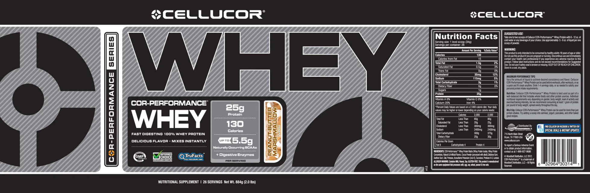 Label for COR-Performance Whey Peanut Butter Marshmallow Flavor