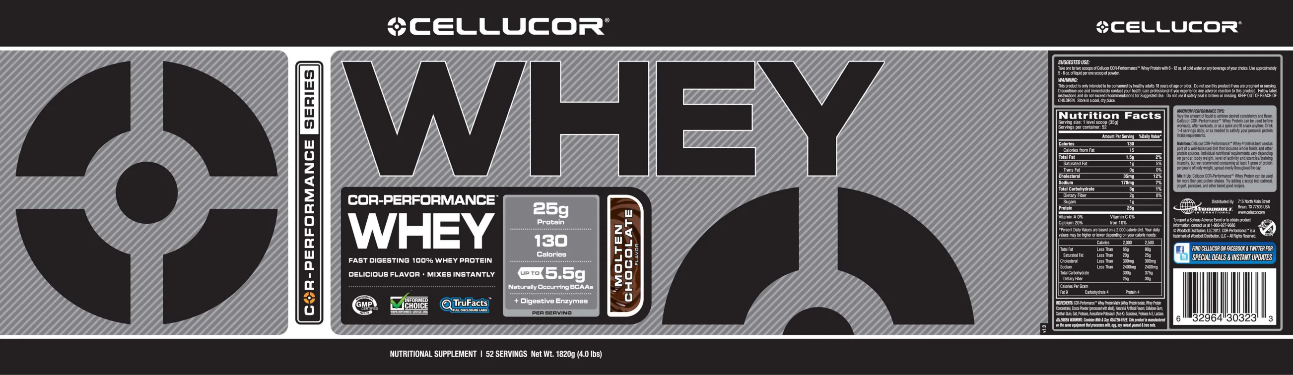 Label for COR-Performance Whey Molten Chocolate Flavor