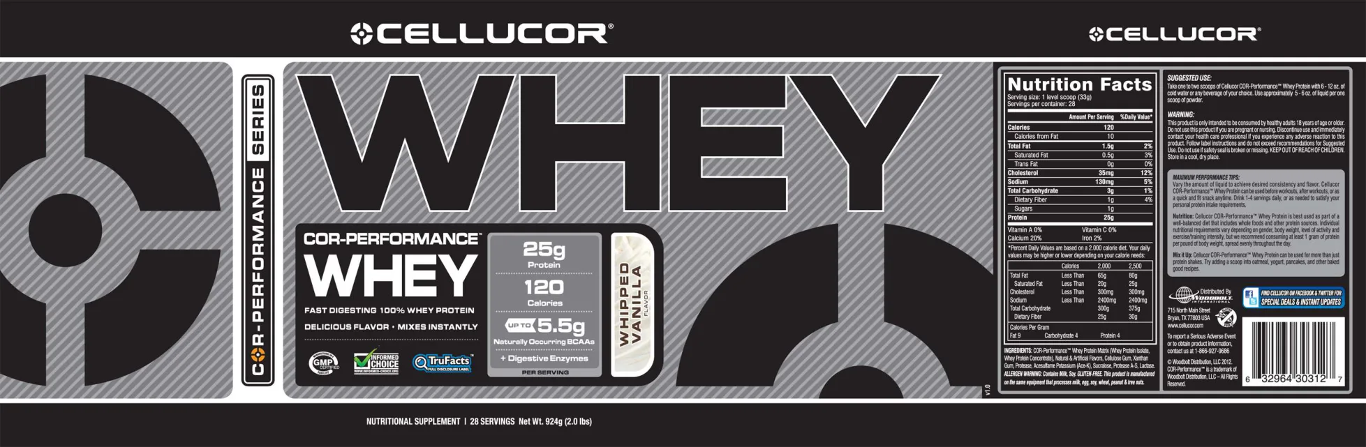 Label for COR-Performance Whey Whipped Vanilla Flavor