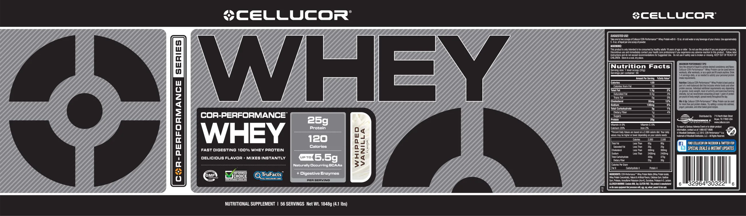 Label for COR-Performance Whey Whipped Vanilla Flavor