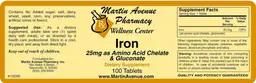 Label for Iron 25 mg as Amino Acid Chelate & Gluconate