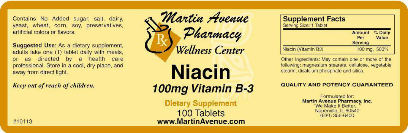 Label for Niacin 100 mg Vitamin B-3