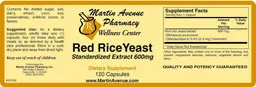 Label for Red Rice Yeast Standardized Extract 600 mg