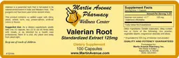 Label for Valerian Root Standardized Extract 125 mg