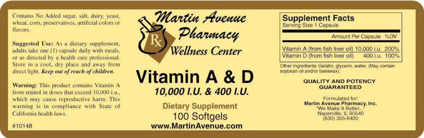 Label for Vitamin A & D 10,000 IU & 400 IU