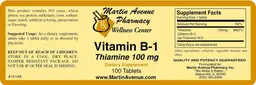 Label for Vitamin B-1 Thiamine 100 mg