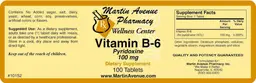 Label for Vitamin B-6 Pyridoxine 100 mg