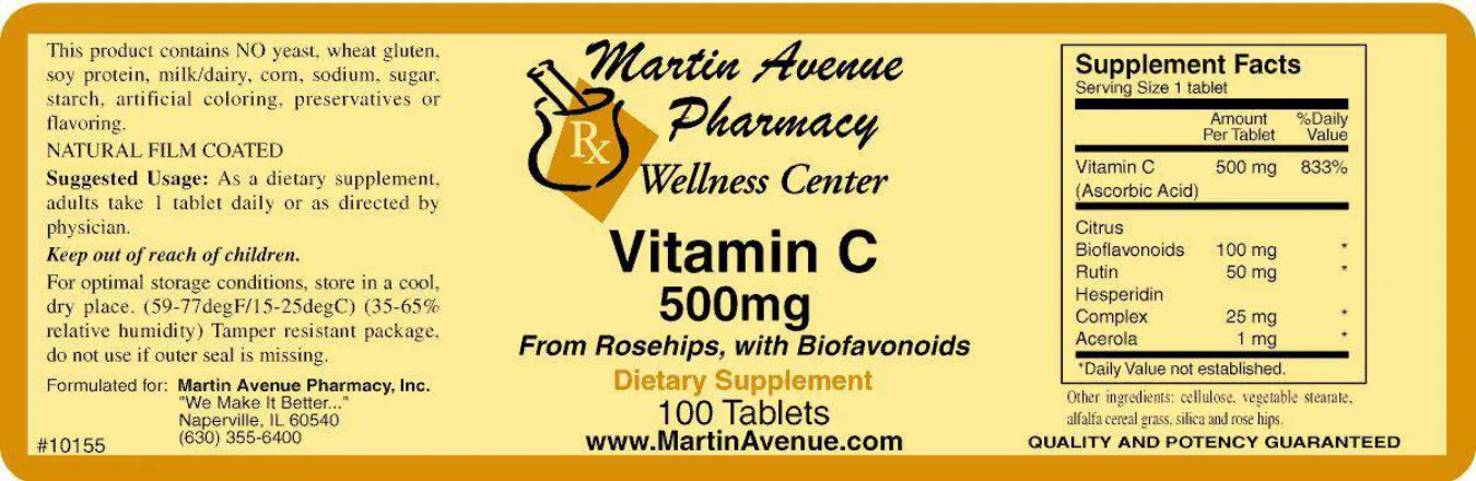 Label for Vitamin C 500 mg from Rosehips, with Bioflavonoids