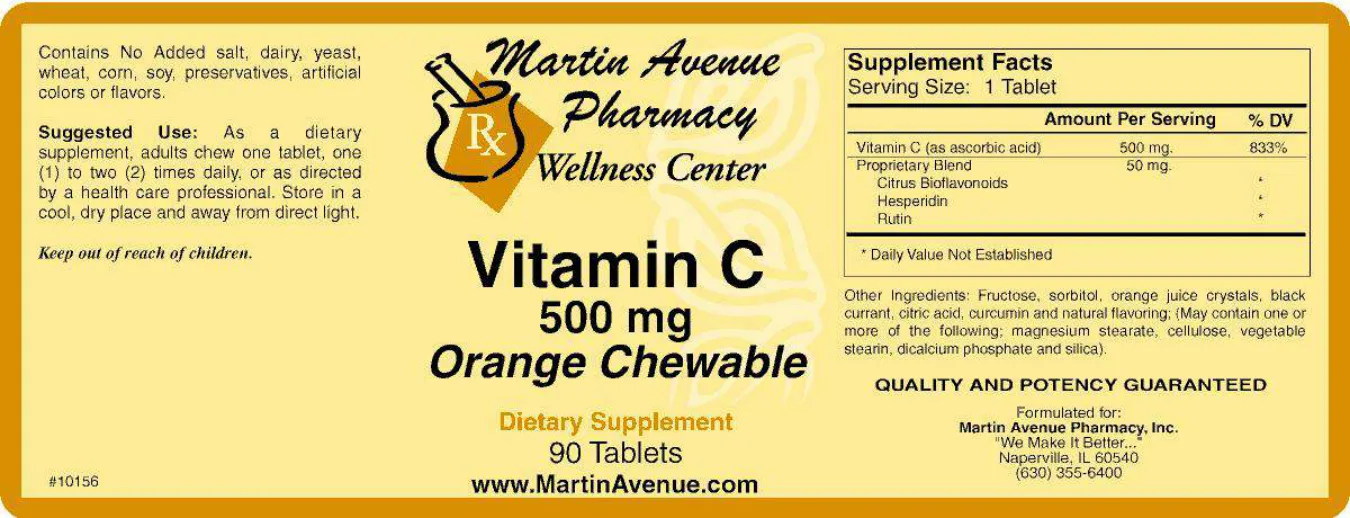 Label for Vitamin C 500 mg Orange Chewable