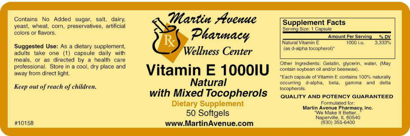 Label for Vitamin E 1000IU Natural With Mixed Tocopherols
