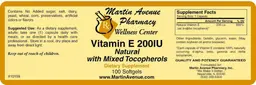 Label for Vitamin E 200IU Natural With Mixed Tocopherols