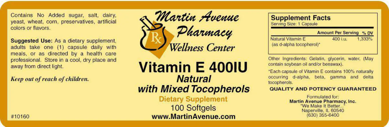 Label for Vitamin E 400IU Natural With Mixed Tocopherols