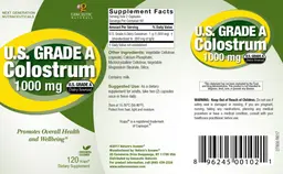 Label for U.S. Grade A Colostrum 1000 mg