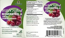 Label for Wild Crafted Resveratrol + 100 mg Trans-Resveratrol