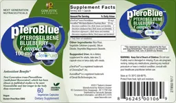Label for pTeroBlue Pterostilbene Blueberry Complex 100 mg