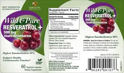 Label for Wild & Pure Resveratrol + 500 mg Trans-Resveratrol