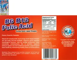 Label for B6 B12 Folic Acid Energy Boost Liquid Vitamin