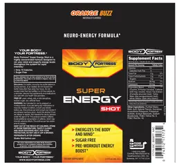 Label for Super Energy Shot Orange Buzz